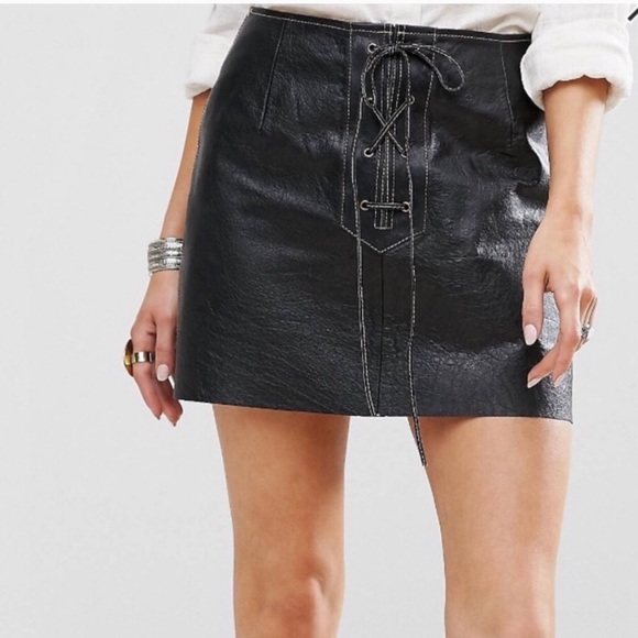 Free People Dresses & Skirts - Free People Join Hands Lace Up Leather Skirt